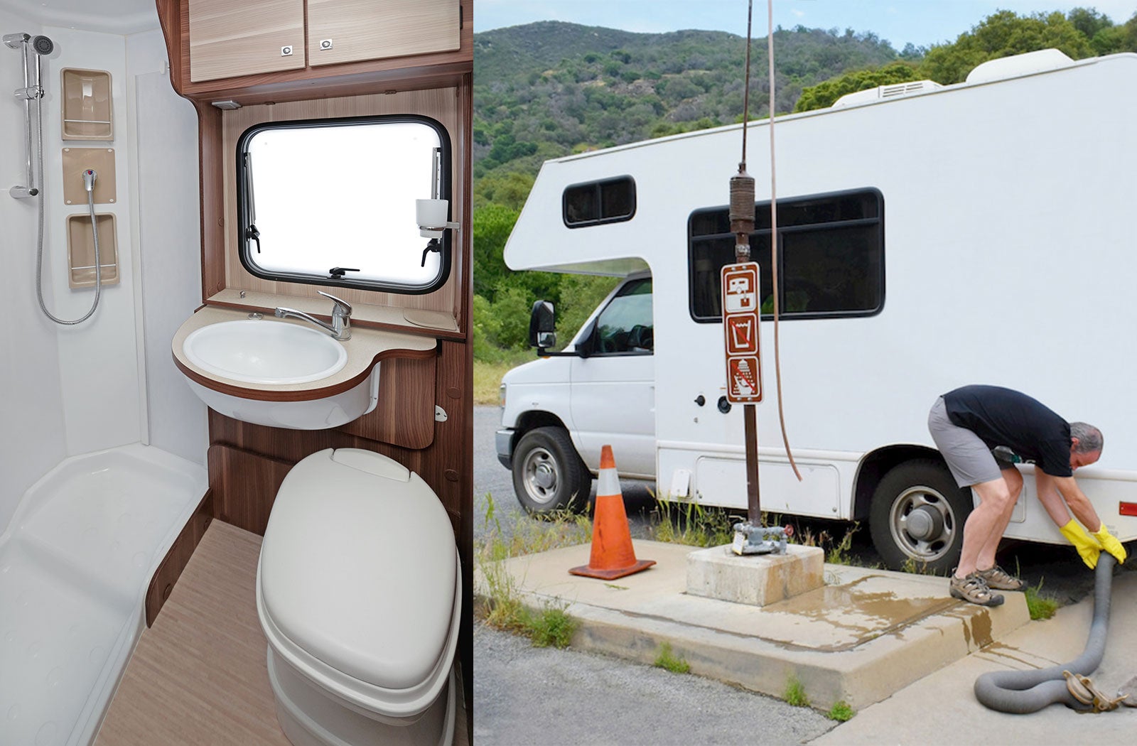Portable RV/camper toilet and holding tank setup in Fitchburg, Massachusetts