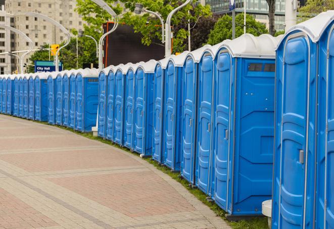 Seasonal porta potty units set up at a Fitchburg, Massachusetts venue