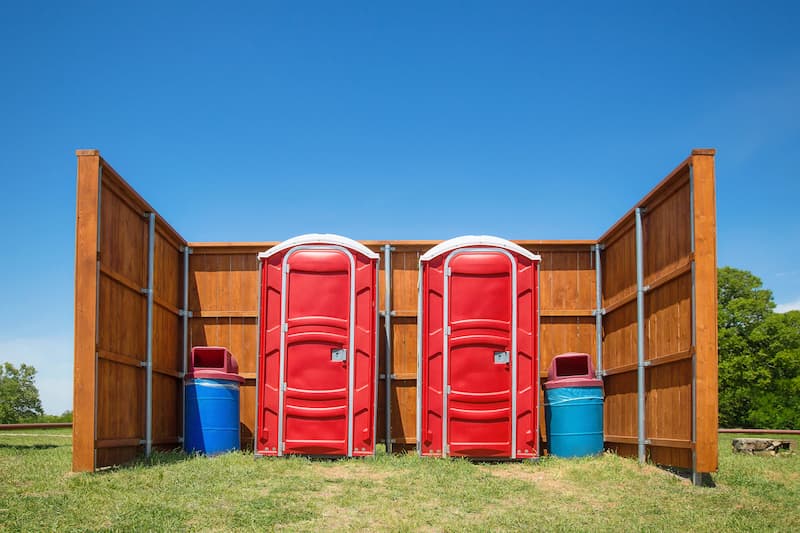 Short-term porta potty units staged for delivery in Fitchburg, Massachusetts