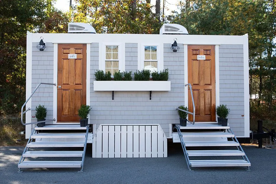Wedding restroom units discretely staged at a venue in Fitchburg, Massachusetts